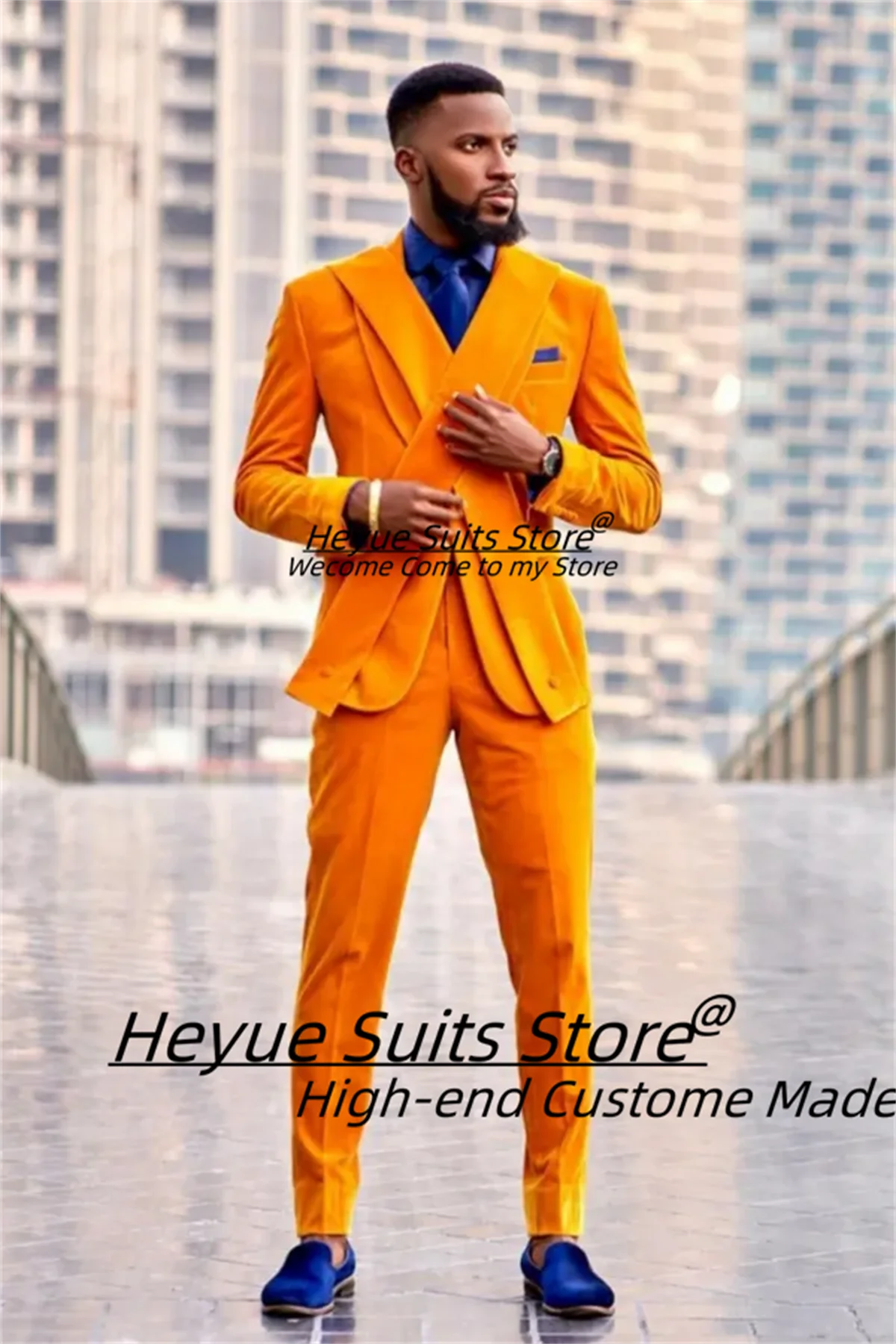 

Charles Special Orange Shawl Lapel Fashiom Groom Wedding Tuxedos Customized Slim Fit 2 Pcs Sets Male Party Blazers Costume Homme