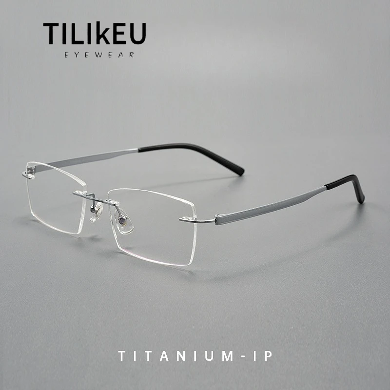 

2025 Ultra Light Fashion Business Premium Pure Titanium Square Eyewear Luxury Men Optical Prescription Rimless Glasses Spectacle