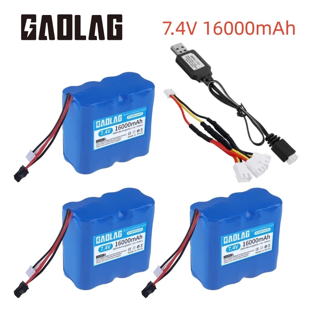 7.4V 16000mAh Li-ion rechargable battery SM/USB charger for MN99S D90 U12A S033g Q1 H101 H103 RC Electric Construction Excavator