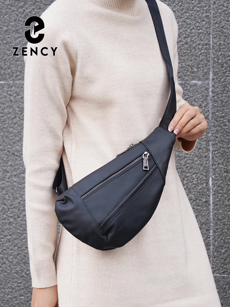 Zency Sling Bag For Women Men Fanny Pack Crossbody Chest Travel Shoulder Belt Bags Purse Leather Handbag Black Brown Coffee view 2