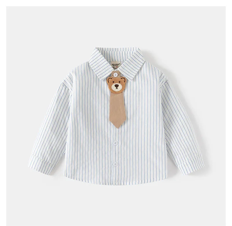 MILANCEL New Autumn Kids Cute Bear Shirt 2-6T Children Cartoon Stripe Bear Head Blouse Girls Boys Simplicity Overshirt