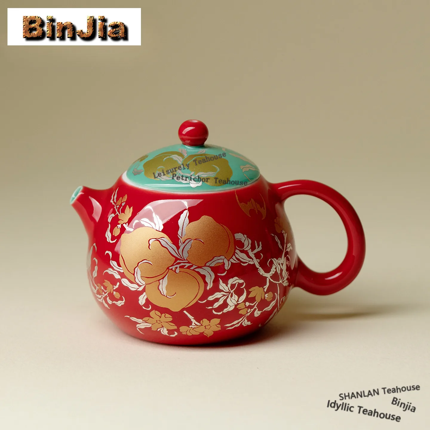 100ml Chinese Red Gold Silver Color Longevity Peach Xishi Teapot Retro Tea Infuser Pot Tea Maker Kettle With Ball Hole Tableware