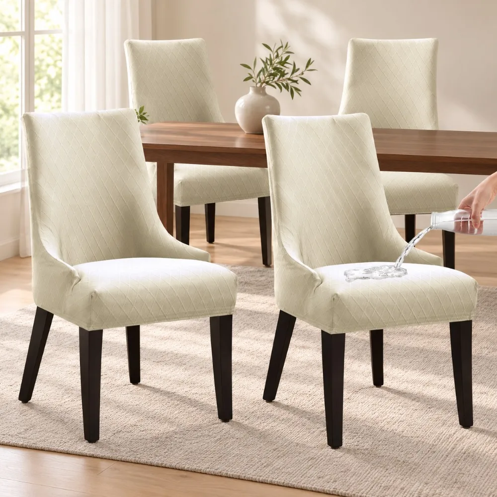 4set Diamond Quilted Waterproof Armchair Cover Stretch Solid Color Dining Chair Slipcover Universal Fit