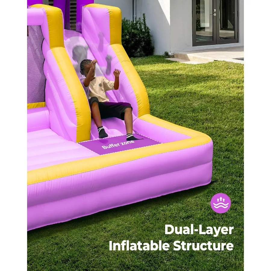 Casa inflável do salto casa inflável para meninas 3-12 com slide uso interno exterior 450w ventilador de alta eficiência durável roxo de