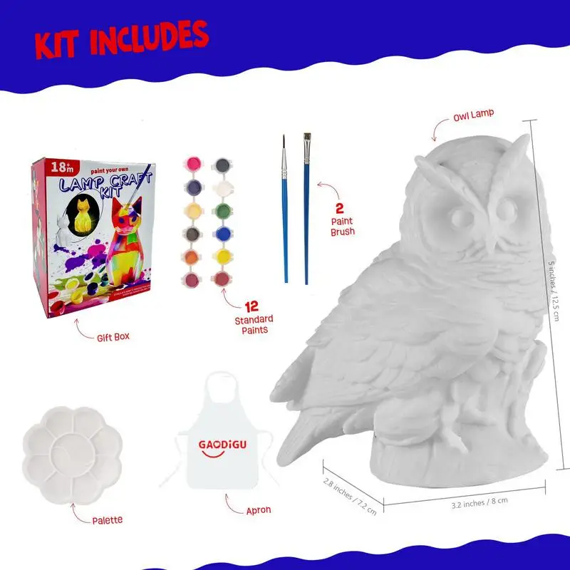 Paint Your Own Owl Kit Paint Your Own Owl Night Light Art Kit Owl Lamp Art Decoration for Kids Crafts Painting Kit for Ages 4