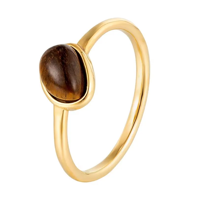 Non Tarnish Vintage Stainless Steel Rings For Women Bohemia Oval Tiger Eye Stone Engagement Rings Gold Color Jewelry