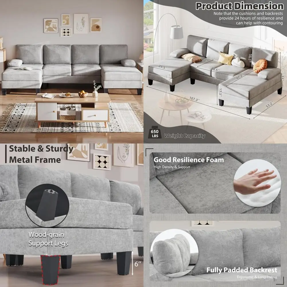 

u-shaped modular sectional couch with chenille fabric and 4 comfortable seats for living room