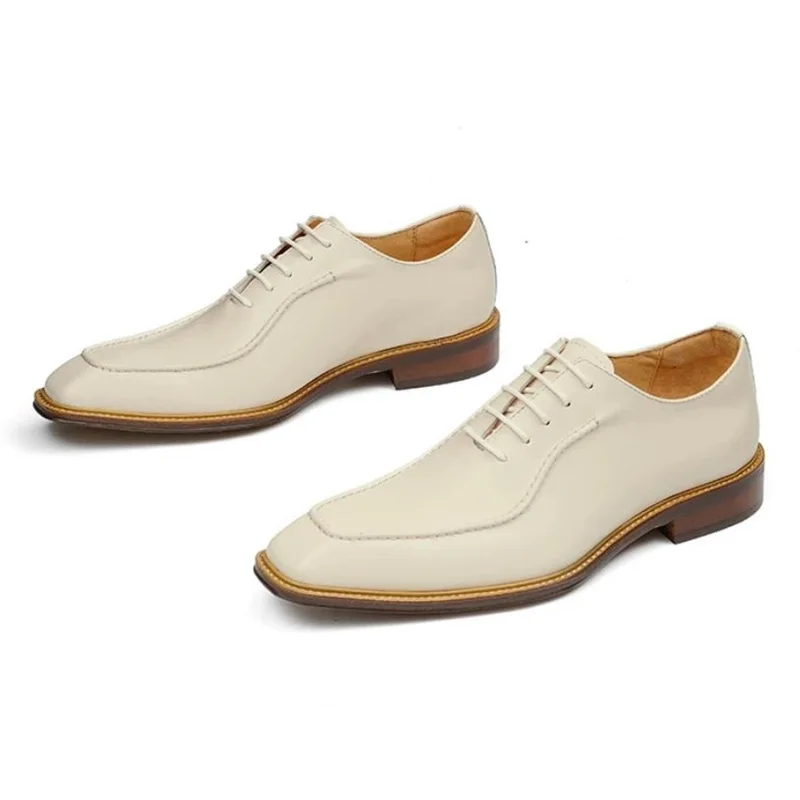 Luxury Gray And White Square-toe Lace-up Leather Shoes For Man Cow Leather Lining Business Formal Shoes Oxfords Commuter Shoes