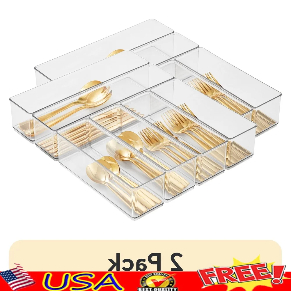 

6 Piece Clear Plastic Kitchen Drawer Organizer Set Stackable Storage Bins Utensil Organizing System Kitchen Drawers