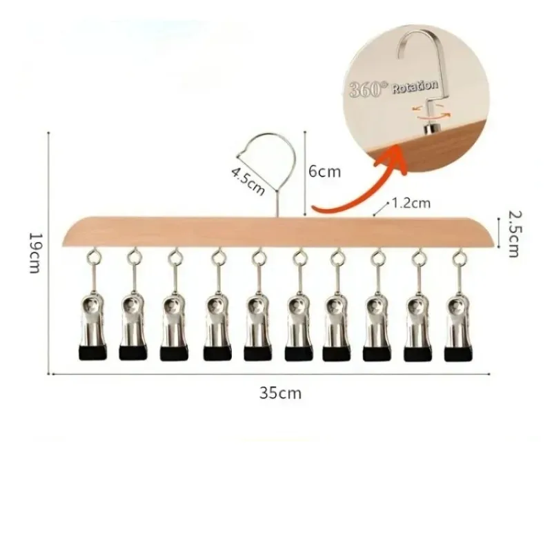 شماعة ملابس خشبية متعددة الوظائف 10 مقاطع قبعة شماعات خزانة المنزل الجوارب مع كليب تخزين أداة لقبعات الملابس الداخلية #6