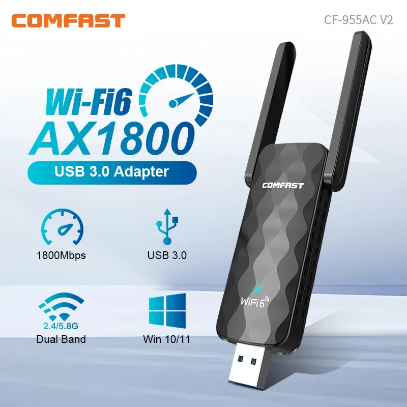 

1800Mbps Adaptador WiFi 6 USB Adapter 5Ghz/2G 2*2dbi Antena Wifi Para PC Cle Usb3.0 Ethernet Tarjeta De Rede Laptop PC Win10/11