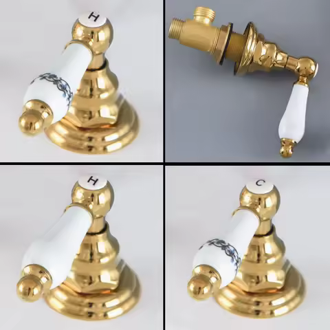Gold Color Brass Wall Mounted Deck Mounted Ceramic Handle Faucet Control Valve Stopcock Tap G1/2 Male x G1/2 Male Thread mzh398