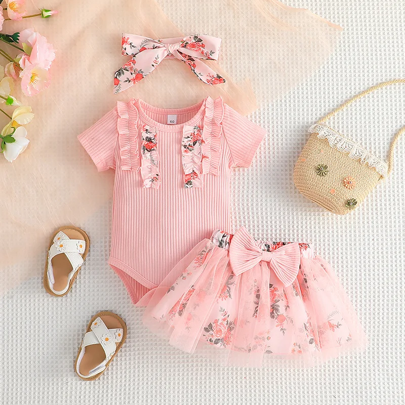 Summer Children Suits For Girls Short Sleeve Sets  Baby Cute Fashion 2 Pcs Kids T-shirt Skirt Cotton Clothing 4M-3 Years