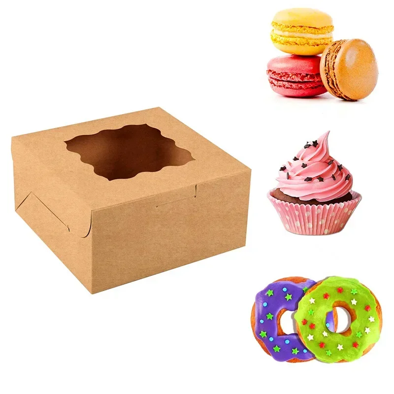 10Pcs Square Cake Box With Window Cupcake Candy Wrapping Boxes Baking Supplies Gift Box For Wedding Birthday Christmas Party