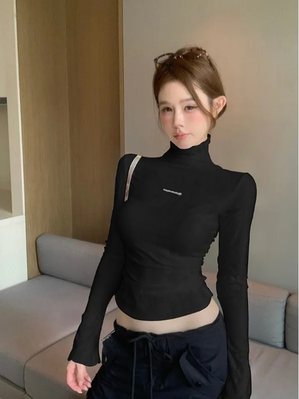 Trendy hoge kraag lange Sve damesbasis irt strak fit gatontwerp herfst Pure Desire Spicy Girl innerlijke slijtage top