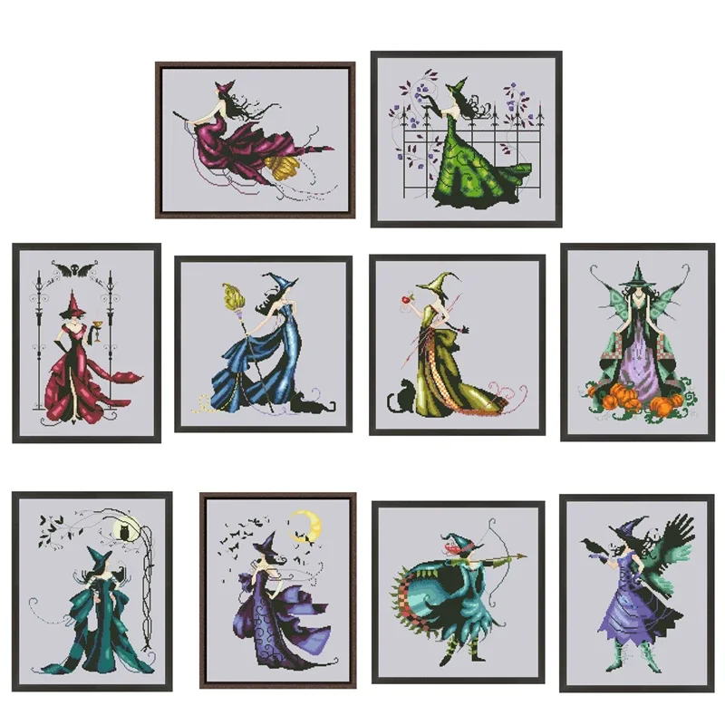 Halloween wizard cross stitch kits fairy aida fabric 18ct 14ct 11ct silver canvas cotton thread embroidery kits DIY craft set