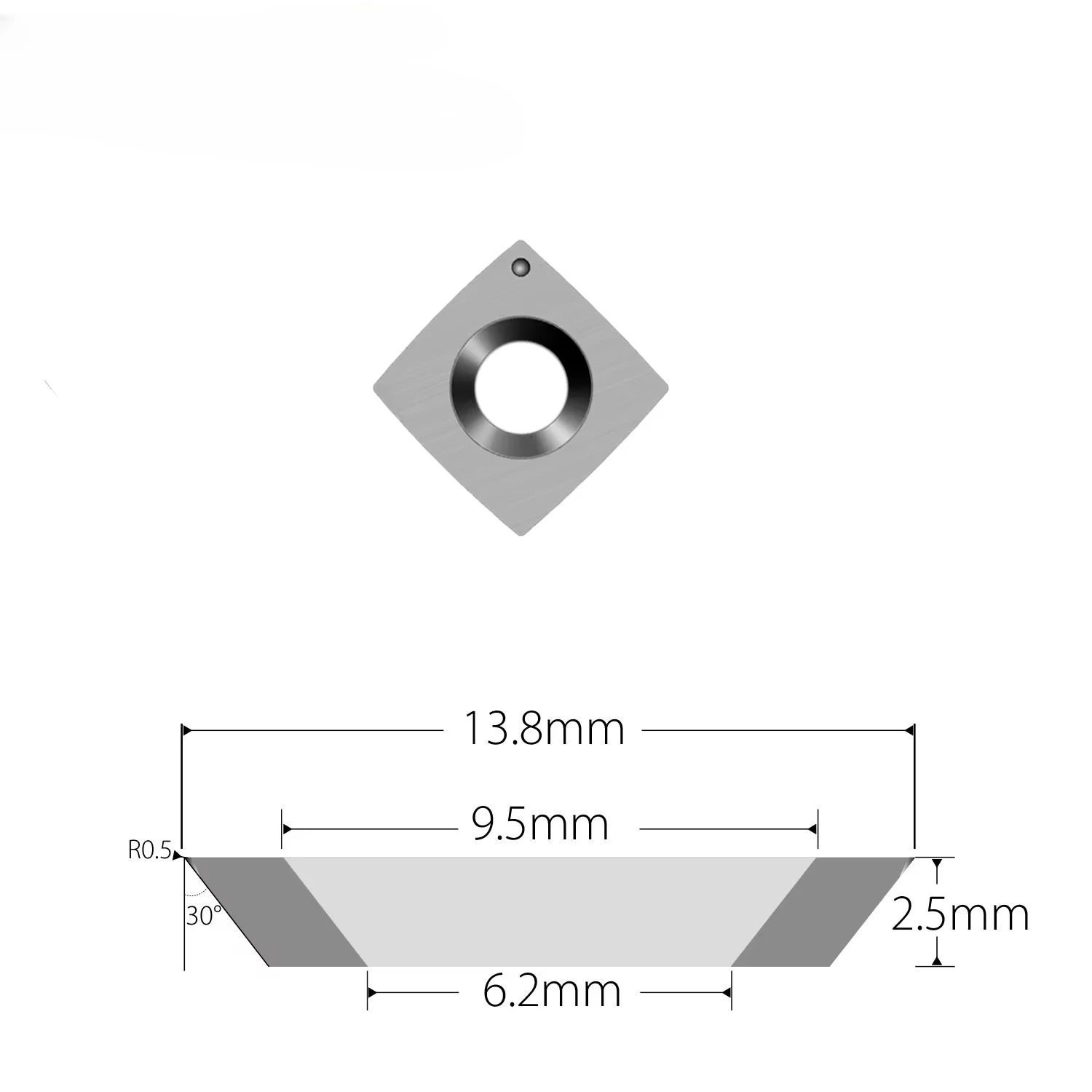 13.8x13.8x2.5mm-R150 Square Carbide Insert Knife with Face Radius and Corner Radius for Woodworking Cutterblock