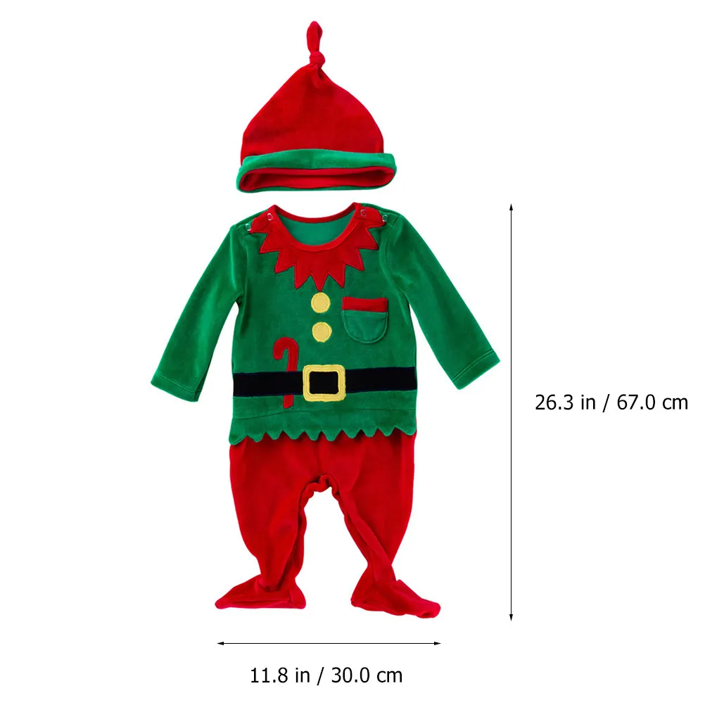 1Set Santa Claus Jumpsuit Christmas Clothes Baby Xmas Costume Classic Red Green Holiday Outfit Round Collar Easy Wear
