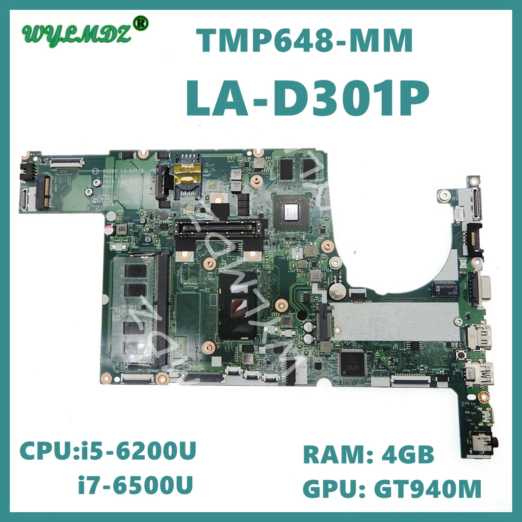 B4DBU LA-D301P With i5-6200U i7-6500U GT940M Mainboard For ACER Travelmate TMP648 TMP648-M P648 N15C5 Laptop Motherboard