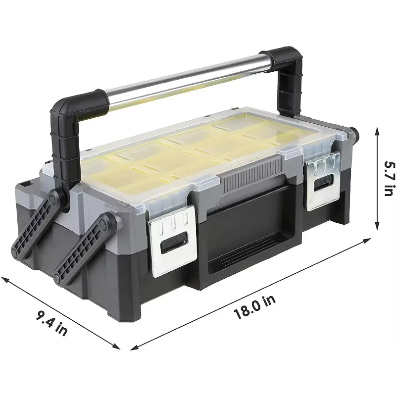 Plastic Cantilever Storage Tool Box Organizer with Removable Bins for Assorted Nails, Dowels, Washers, small parts