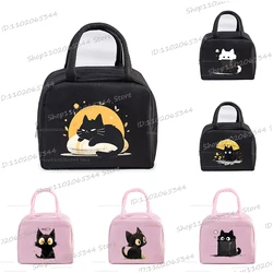 Anime Comic Cat Print Lunch Bag Women And Kids Funny Kitten Graphics Bento Thermal Handbags Thickened Insulation Lunch Box Bag