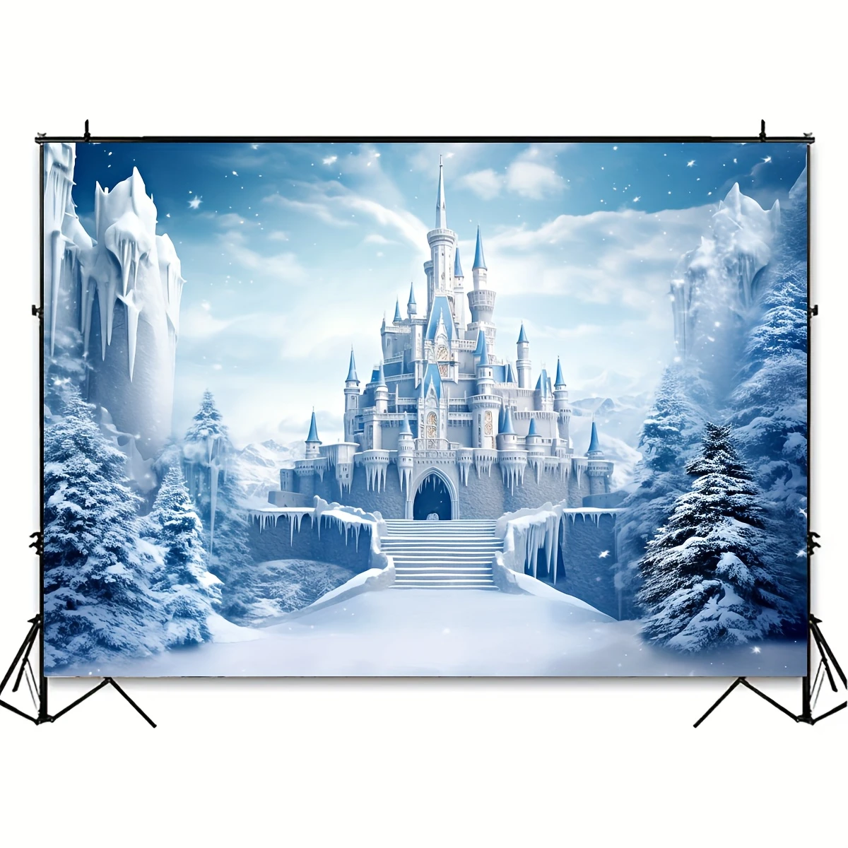 1 Winter Wonderland Ice and Snow Castle Background Photography, Fairy Tale Princess Party Photography Background Family Party