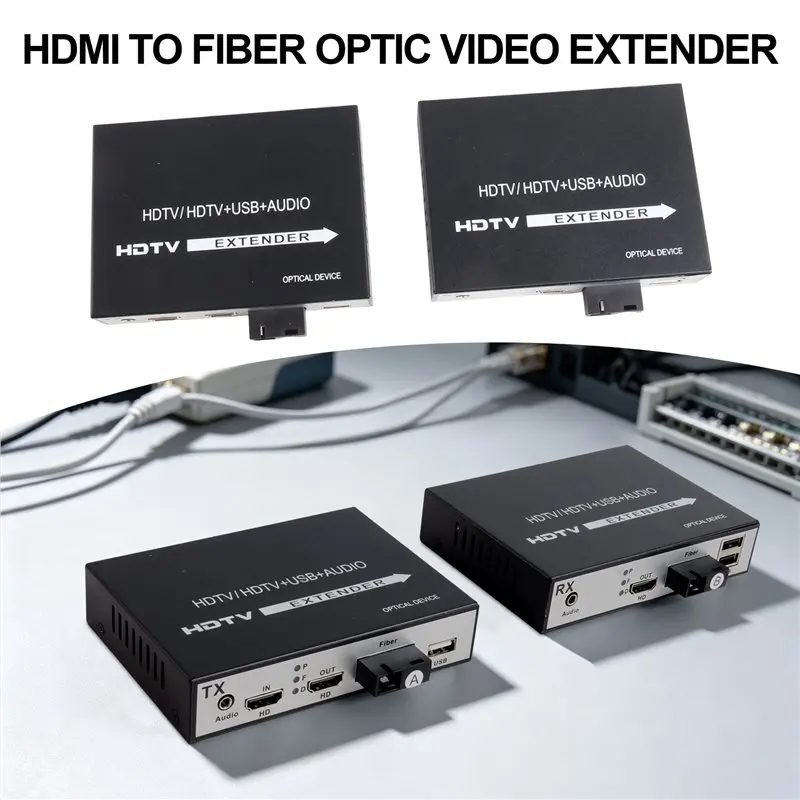 1Pair 1080P HDMI Fiber Optic Extender KVM US PLUG