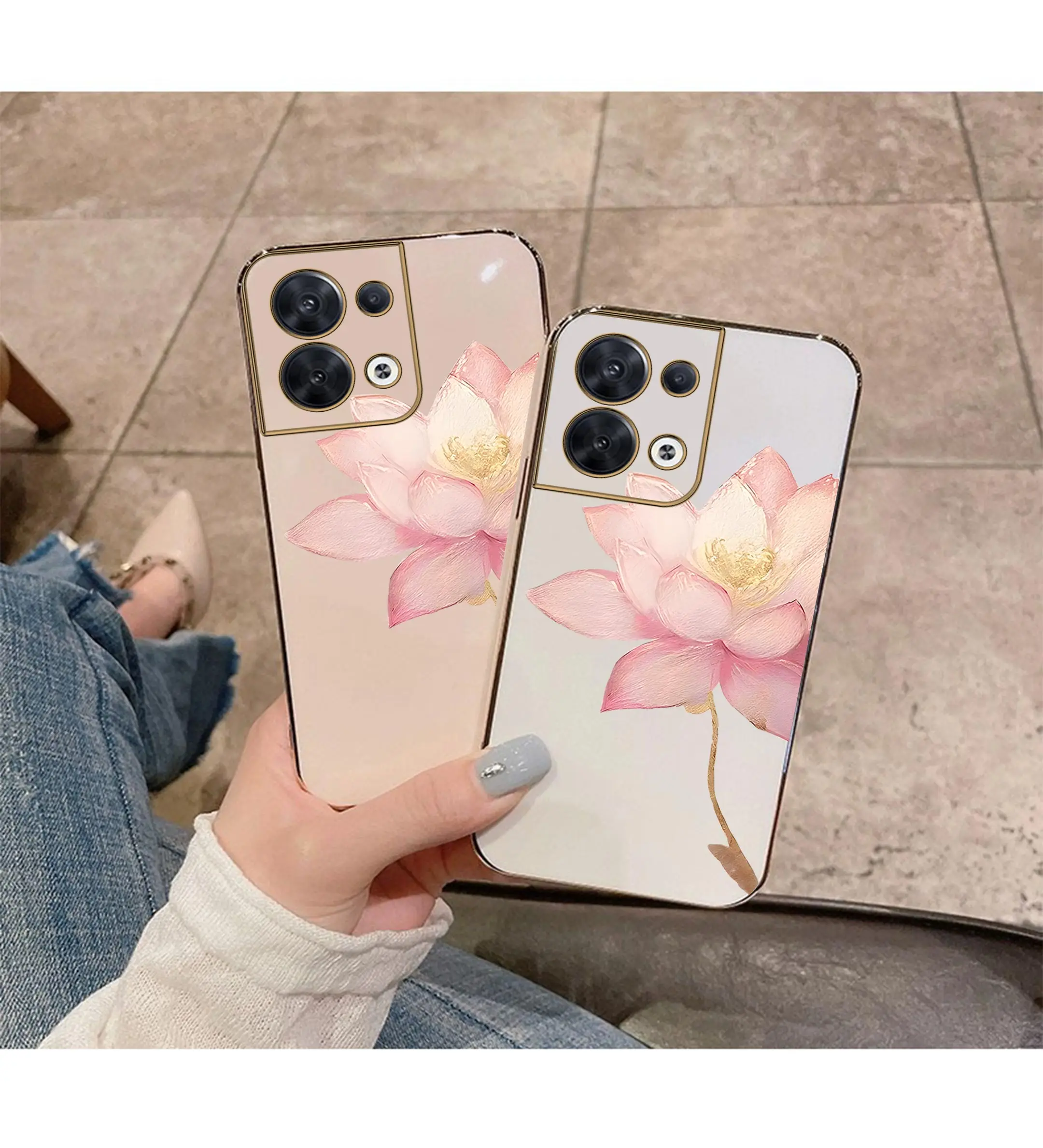 Pink Lotus Phone Case For OPPO Reno 8 8T 8 Pro 7 7Lite 7Z 6 6Z 6 5Lite 5F 4 4F Pro Plus Plating Silicone Cover