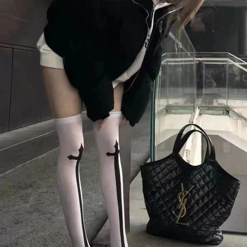 

Anime White Sexy Subculture Punk Printed Stockings Role Play Knee Length Stockings Sweet Cool Japanese Series Mid Tube Stockings