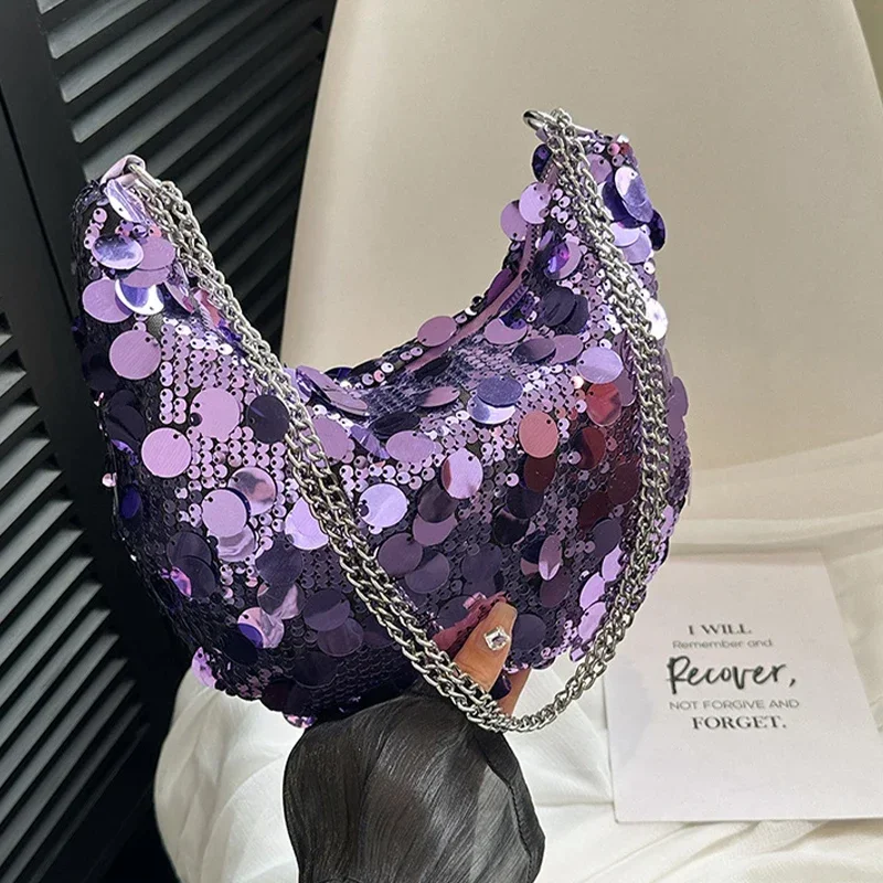 Evening Clutch Bag Korean Chain Sequins Crossbody Bag Dinner Party Wedding Purses Handbag Female Underarm Shoulder Crossbody Bag