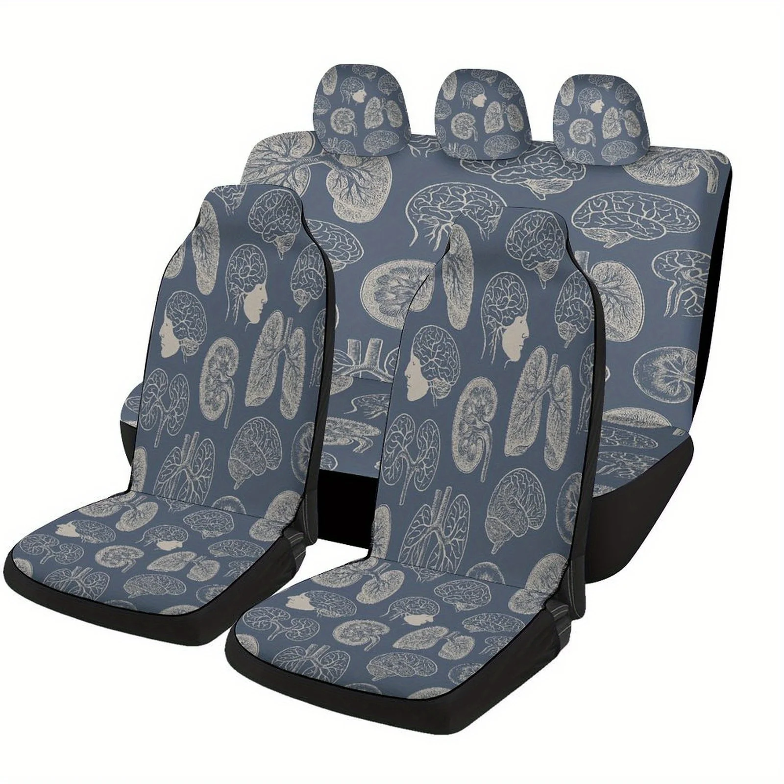 Set Of Car Seat Covers Featuring A Design Of Human Organs, Suitable For Various Vehicles. These Trendy And Unique Decorative Cov