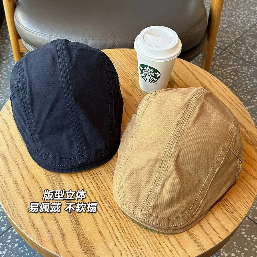 قبعة بسيطة للأمام للسيدات بلون سادة على الطراز البريطاني القديم قبعة نسائية من القطن الخالص لوحة ناعمة أدبية 100 قبعة