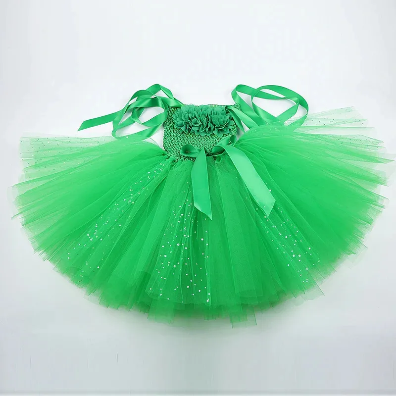 AD1 Grüne Blumen-Fee-Prinzessin-Kostüme für Mädchen, glitzerndes Ballett-Tutu-Kleid für Kinder, Weihnachten, Halloween-Outfit mit Flügeln, Mag5@rD~
