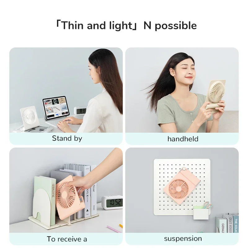 Tragbarer Mini-Ventilator, Desktop-Ventilator, USB-Aufladung, leiser, faltbarer, hängender, stehender Lüfter für Reisen, Büro, Zuhause