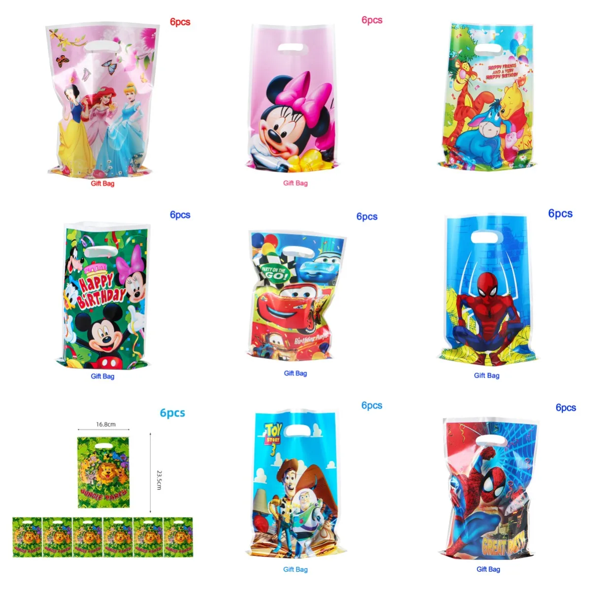 

6/18/30/60PCS Frozen Blue Mickey Stitch Cars Toy Story Sofia Birthday Gift Bag Baby Shower Birthday party