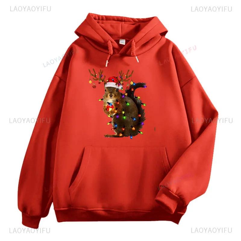 Kawaii Christmas Squirrel Lights Sweatshirt Unique Most Popular Gift Cute Christmas Women Fashion Hoodies Anima Graphic Shirts