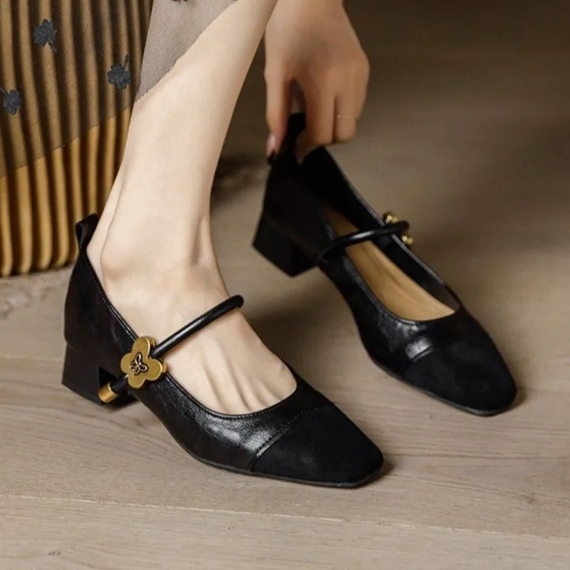 

Elegant Women Square Toe Heeled Shoes Summer New Sandals 2025 Designer Chunky Party Loafers Shoes Dress Woman Pumps Sexy Zapatos