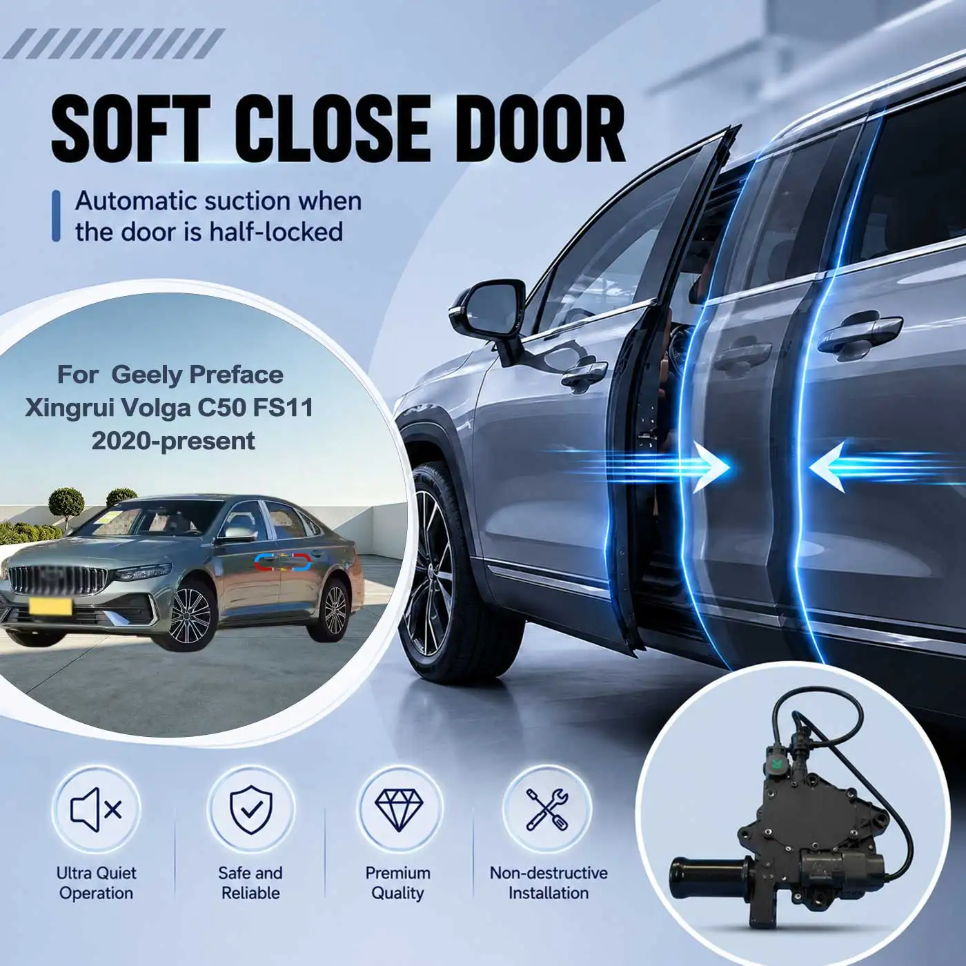

For Geely Preface Xingrui Volga C50 FS11 2020+ Electric Soft Close Door Auto Pull-In Suction Lock Intelligent Silent Closer Kit