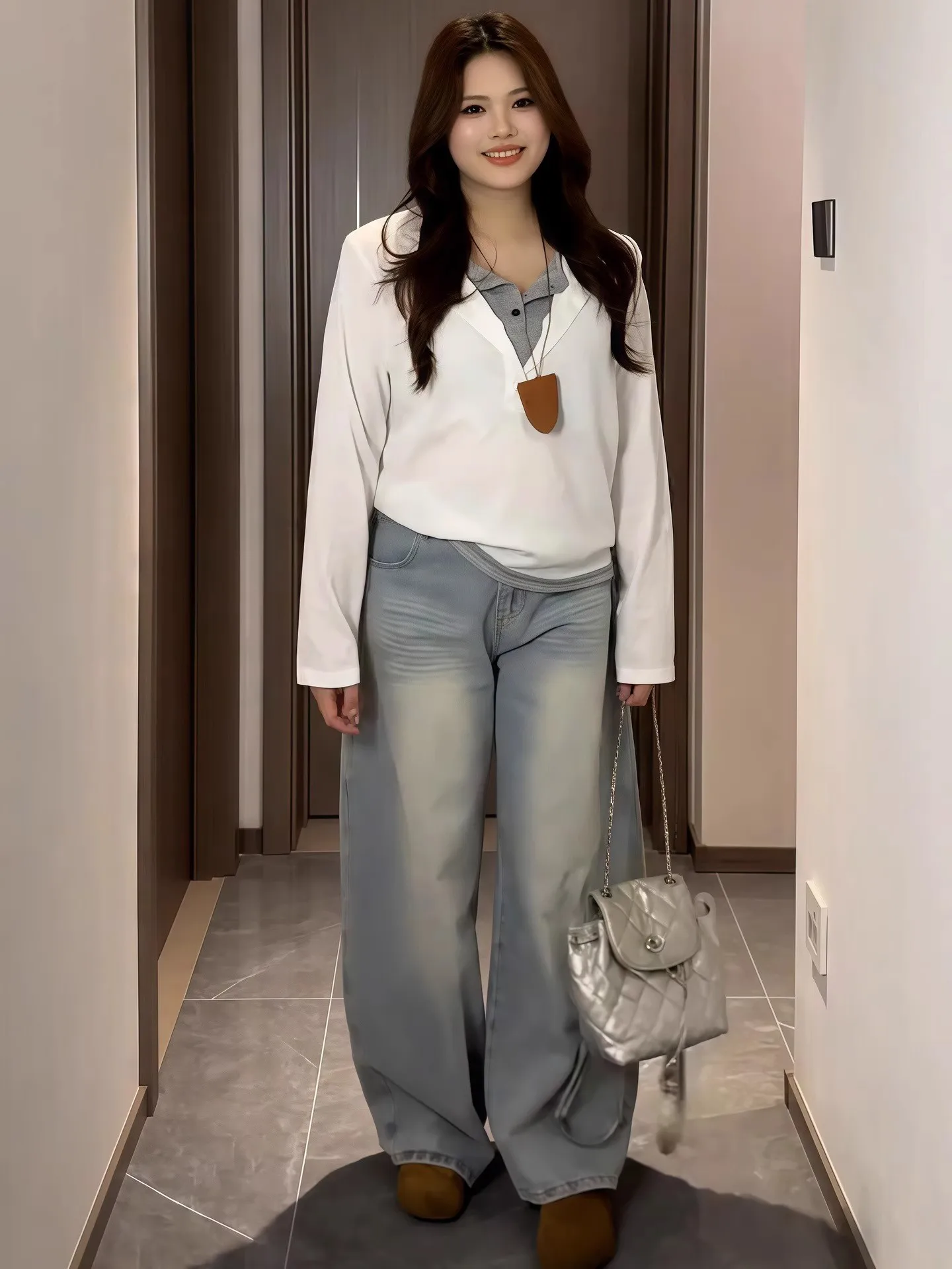 المرأة طويلة الأكمام تي شيرت 2025 الخريف جديد اللون حجب وهمية قطعتين المألوف خفيفة الوزن البلوز القمم #3