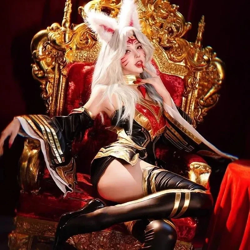 CosplayAhri disfraz de Cosplay juego leyenda inmortalizada Ahri vestido de mujer zorro de nueve colas Ahri traje Halloween Anime carnaval completo