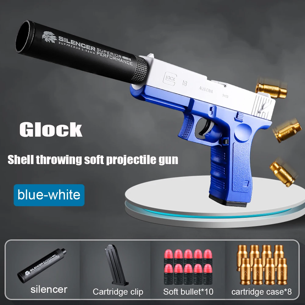 Shell Ejection Toy Pistol Soft Bullet Guns Shell Ejected Foam Darts Blaster Manual Airsoft Weapon with Silencer For Kids Adults