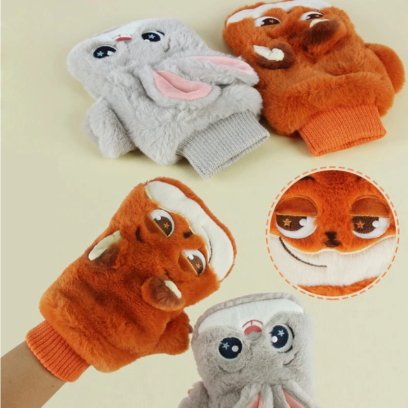 

Cartoon Disney Zootopia Judy Nick All Inclusive Finger Gloves Winter Thick Velvet Warm Plush Gloves Anime Periphery Couple Gifts