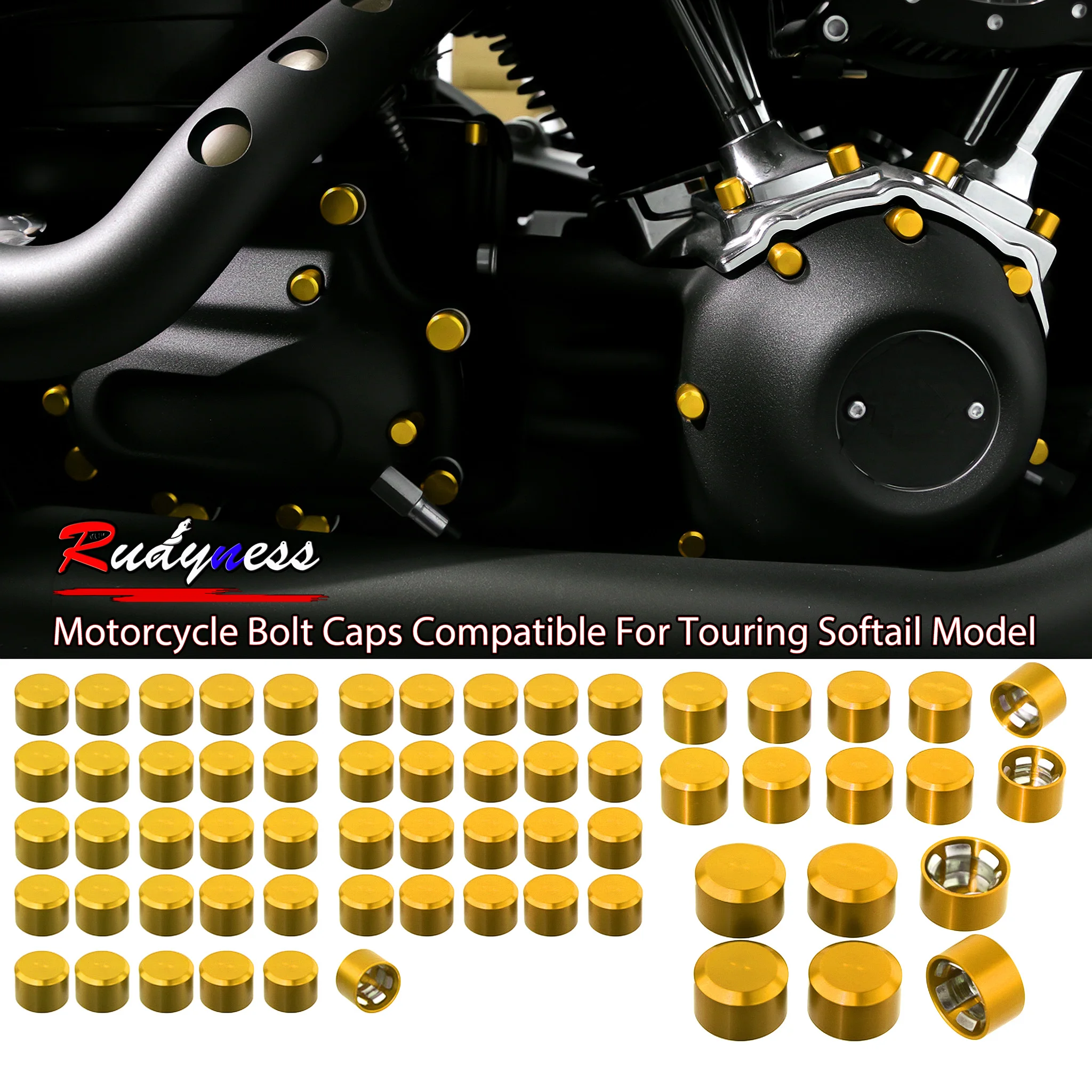 62-delige set bovendoppen voor motorfiets motor klepstoterschroeven, klepstoter- en derbybout afdekkingen voor Harley Touring Softail 18-23