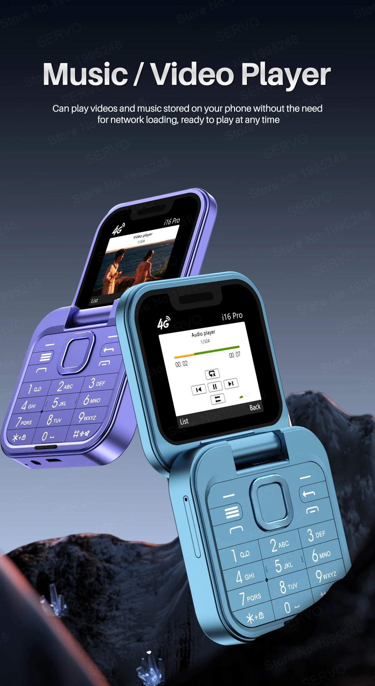 SERVO Mini Flip Feature Phone 1.77" HD Display 4G LTE Dual SIM Speed Dial Call Recording Blacklist Video Unlocked Fold Cellphone