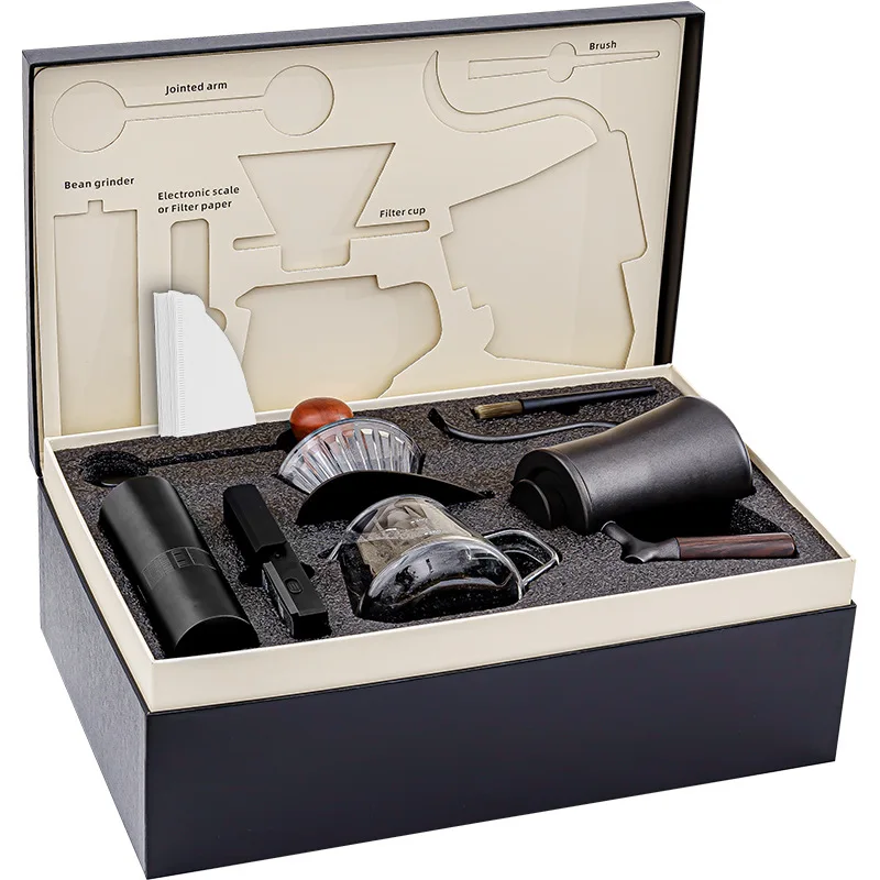 

Hand brewed coffee set, hand crank bean grinder, coffee pot, filter cup, gift coffee gift box.