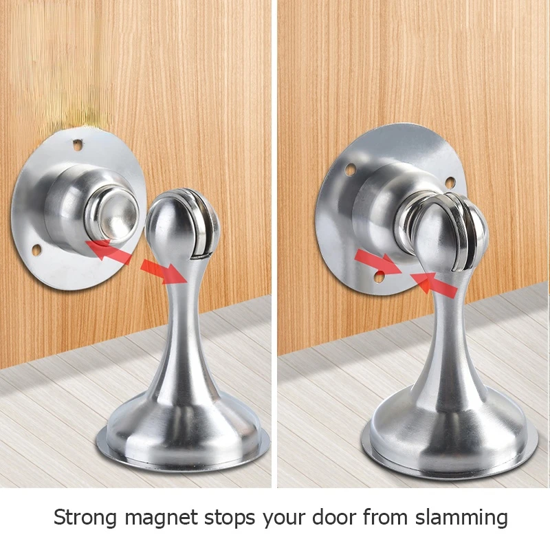 Stainless Steel Magnetic Door Stopper Sticker Hidden Door Holders Catch Floor Wall Mounted Nail-free Doorstop Door Hardware