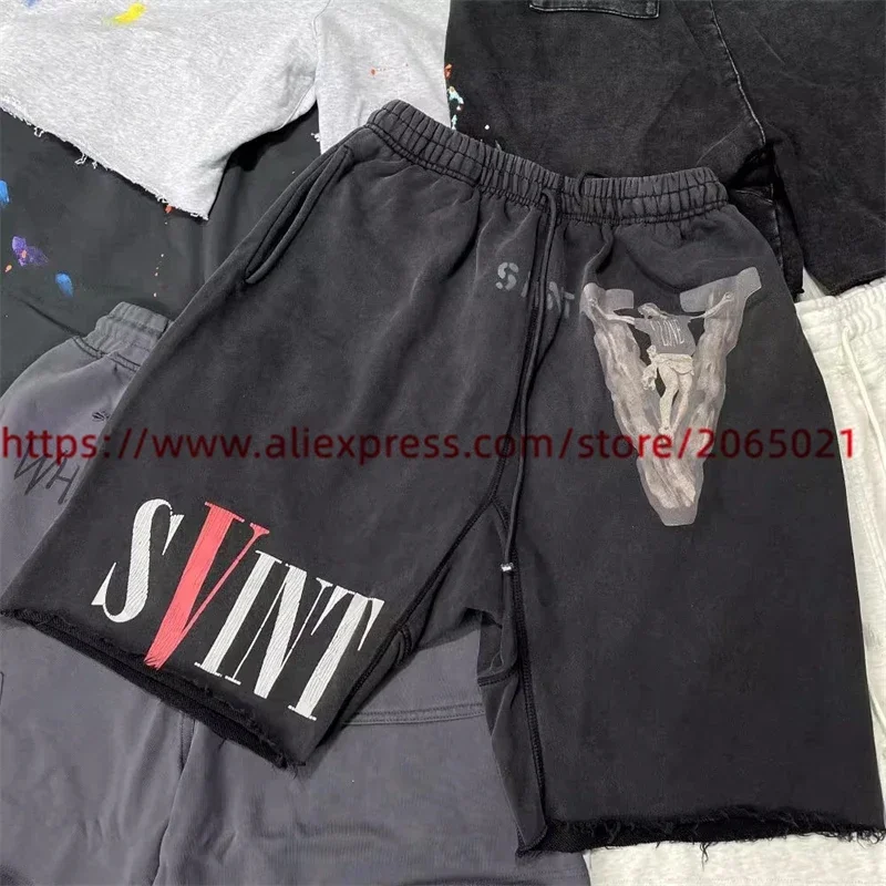 Vintage SAINT LOUIS Shorts Men Women Best Quality Drawstring Splash Ink Graffiti Breeches