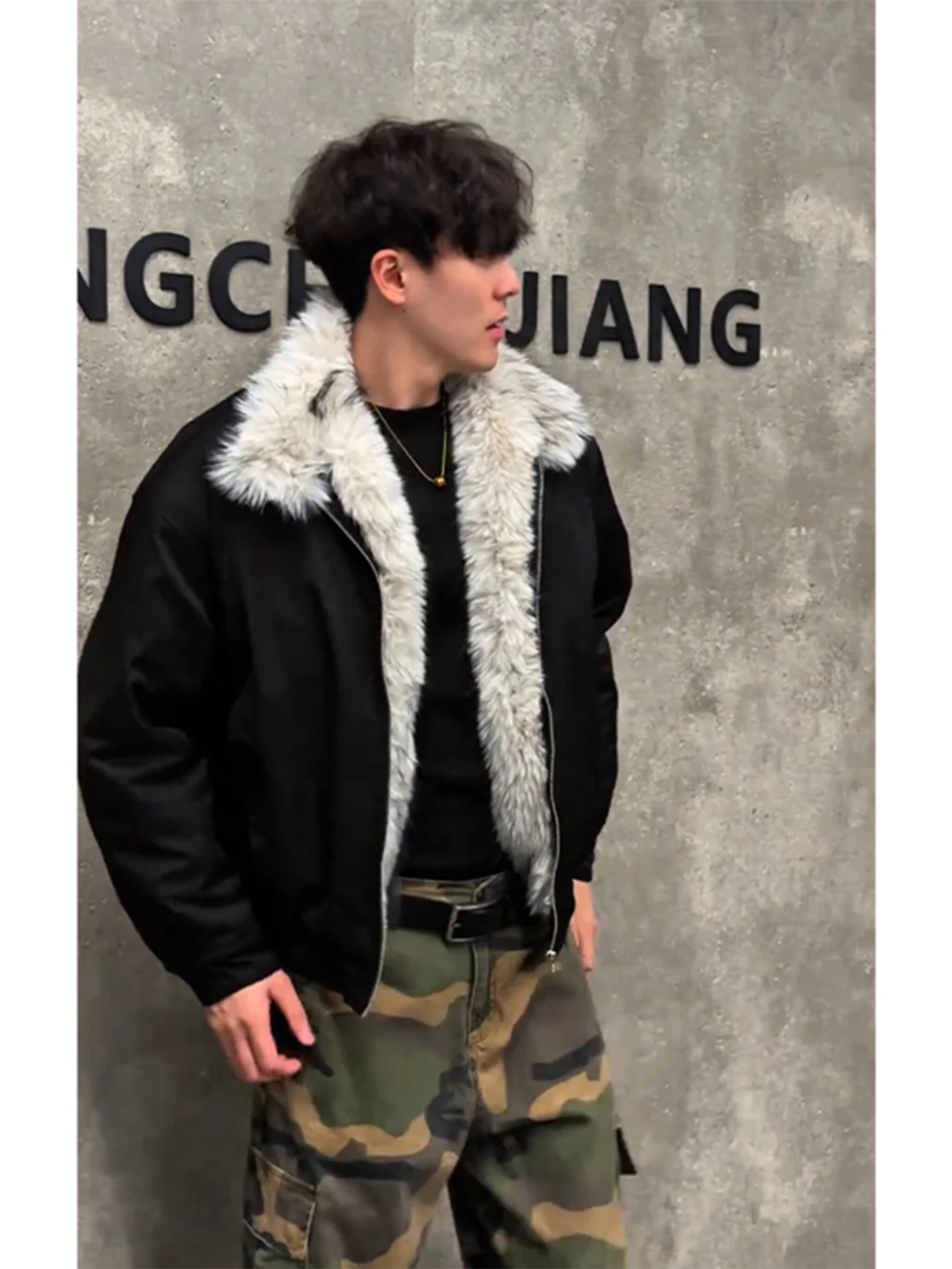 

Wolf King Mountain Eagle Thiened Cotton Jaet Men's Winter Warmth Casual Sle Regular Sve Long Zipper Pure Color