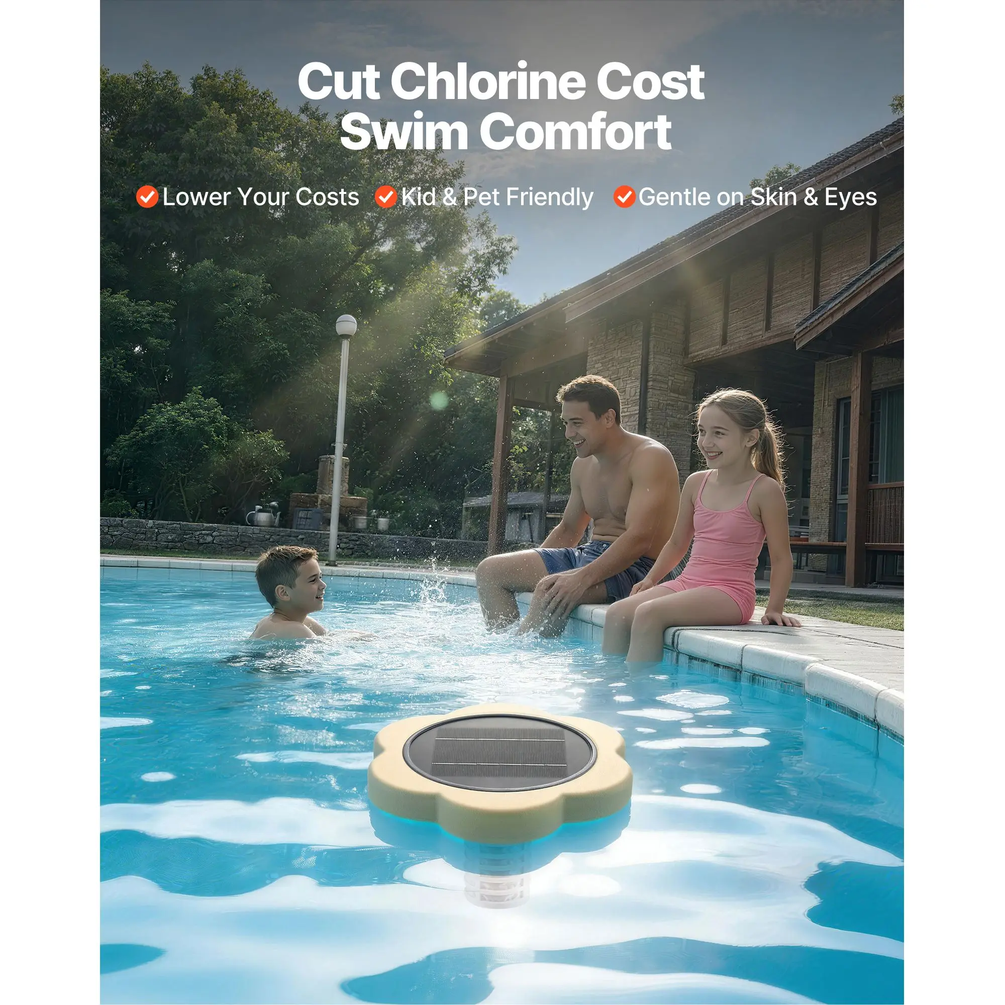 Solar Pool Ionizer, Petal Copper Up to 45000 Gal, Floating Automatic Water Cleaner and Purifier, Chlorine Free, with Anode