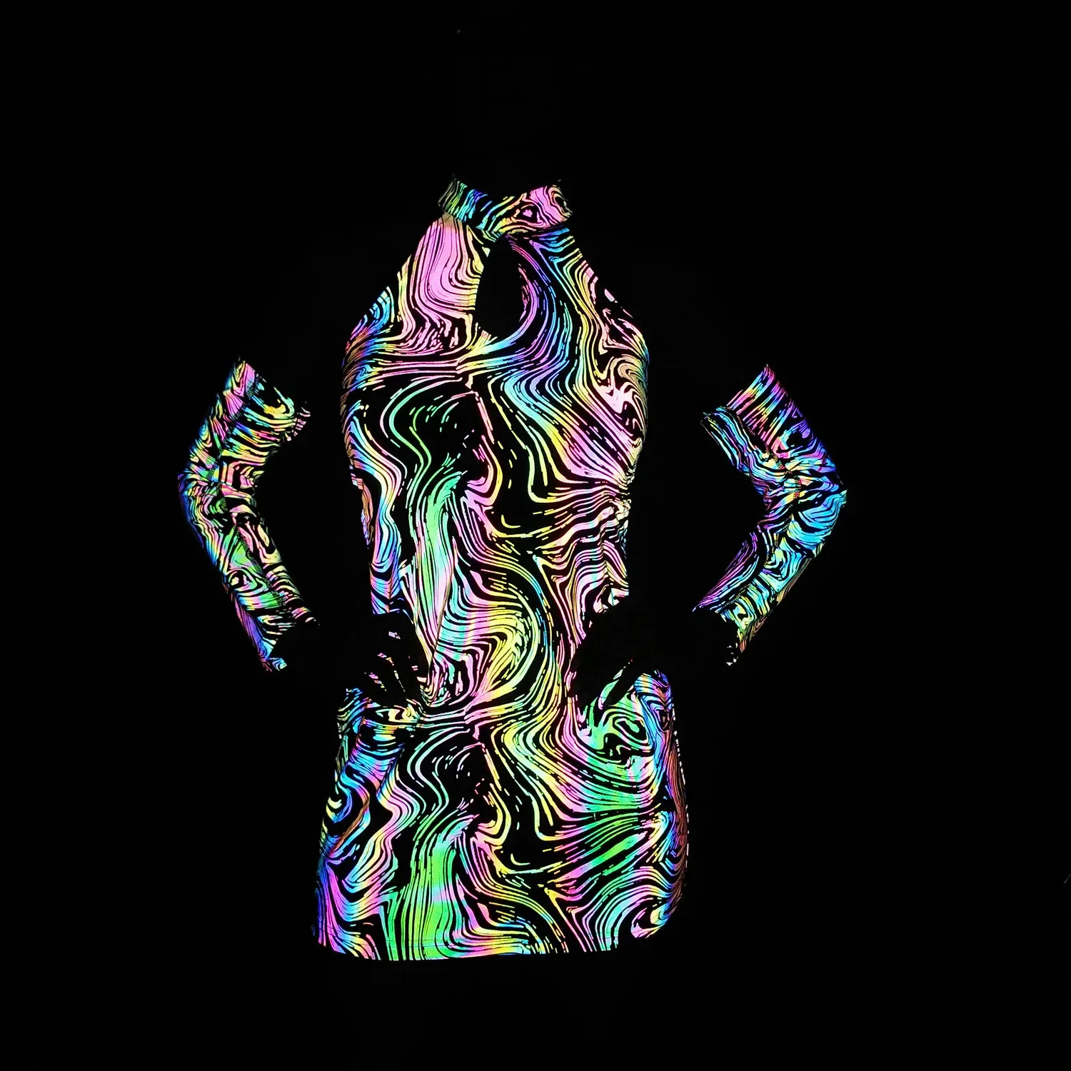 

Party Reflective Dress Sleeve Women Nightclub Gogo Costume Rave Outfit Kpop Stage Clothes 2024 Fashion Dance Suit Festival Show